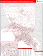 Los Angeles-Long Beach-Anaheim Metro Area Digital Map Red Line Style